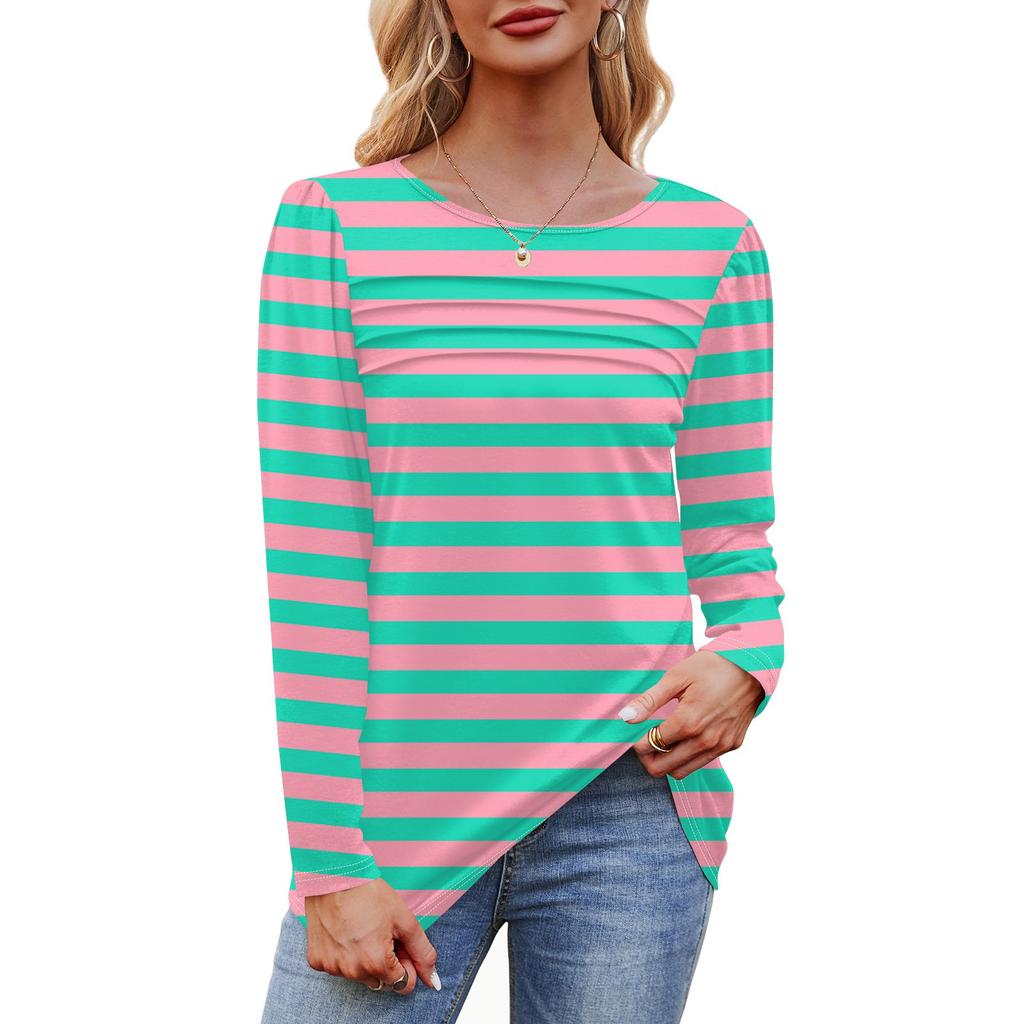 Женский свободный повседневный топ с круглым вырезом и длинными рукавами, модный топ