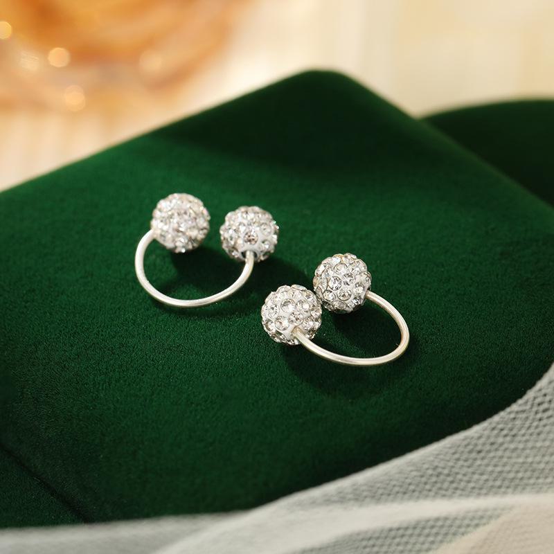 Banyan Tree S999 Silver U-shaped Diamond Ball Earrings for Women