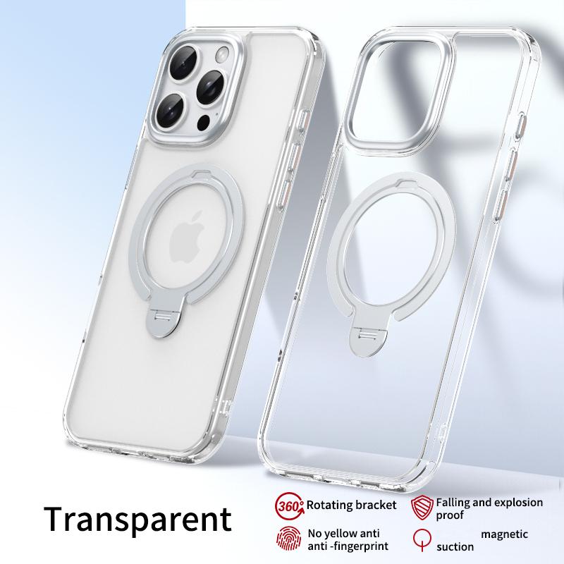 KEYSION Прозрачный матовый чехол для MagSafe для iPhone 16 Pro Max с вращающимся на 360 ° магнитным кольцом-подставкой, противоударная задняя крышка для телефона