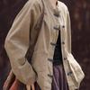 Neo Chinese Style Women's Autumn Top Zen-inspired Linen-Cotton Women's Clothing Contrast-Color Buttoned Shirt Coat