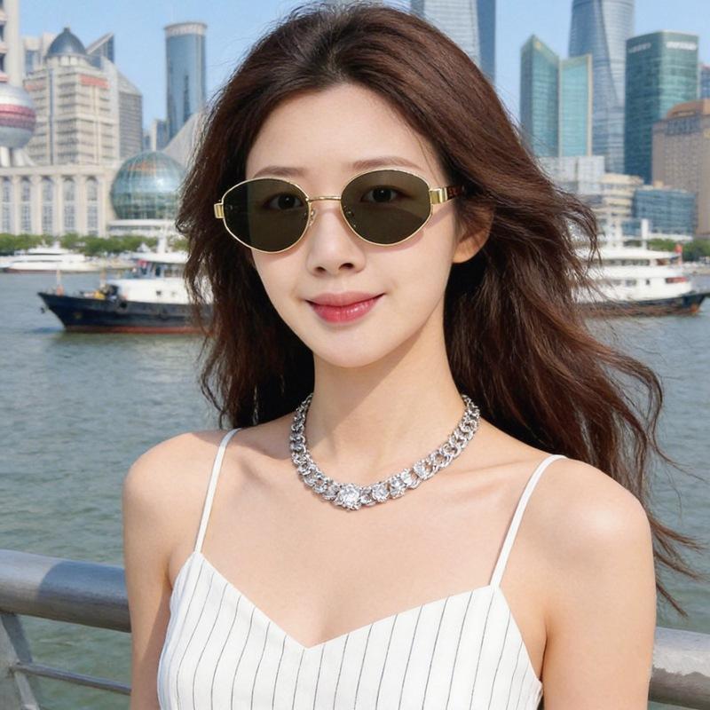 Retro Money Style Metal Oval Sunglasses Women 2026 New Sunscreen UV Protection Hong Kong