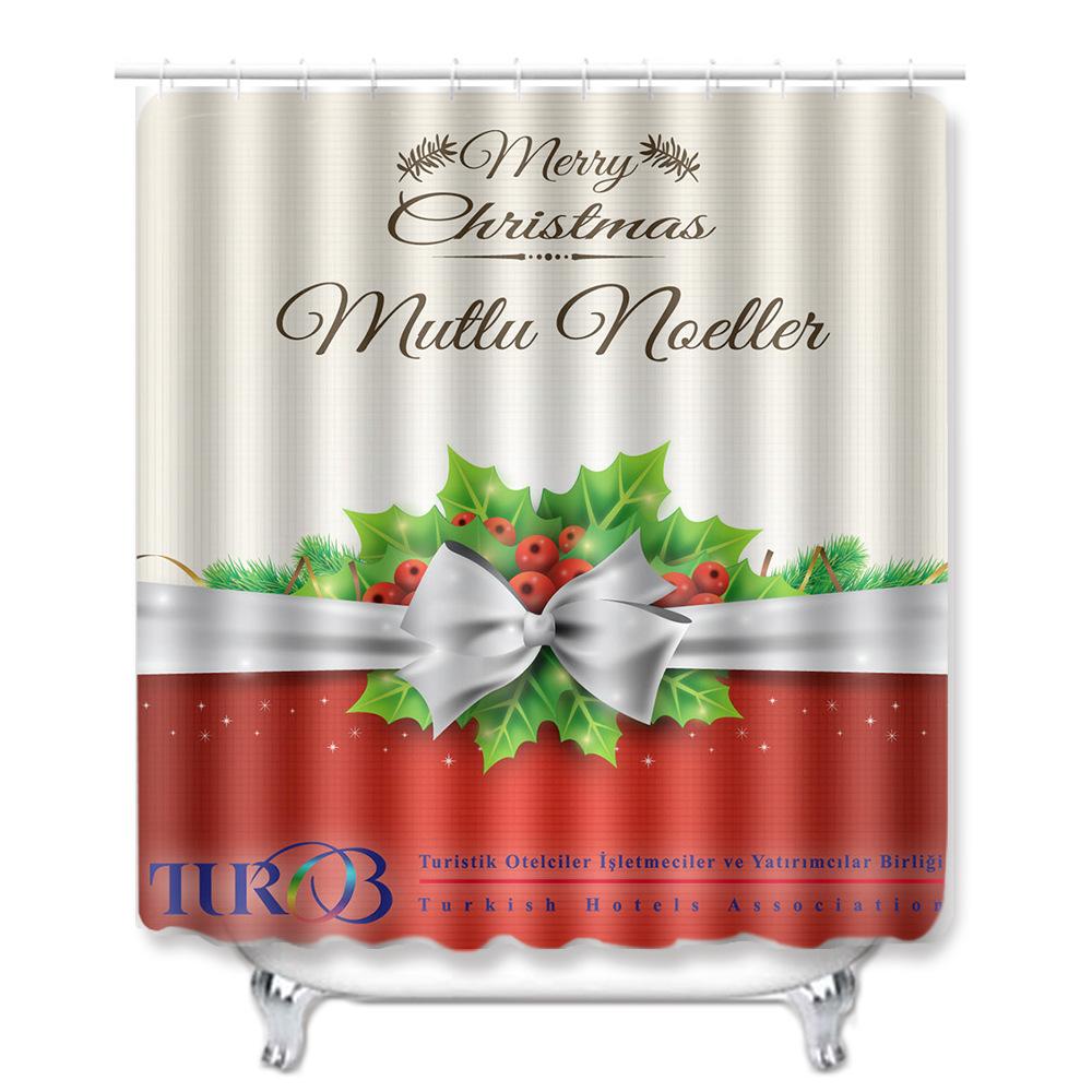 Christmas Waterproof Shower Curtain Four-Piece Floor Mat Combination Bathroom Water-Absorbing Non-Slip Carpet Door Mat Foot Mat