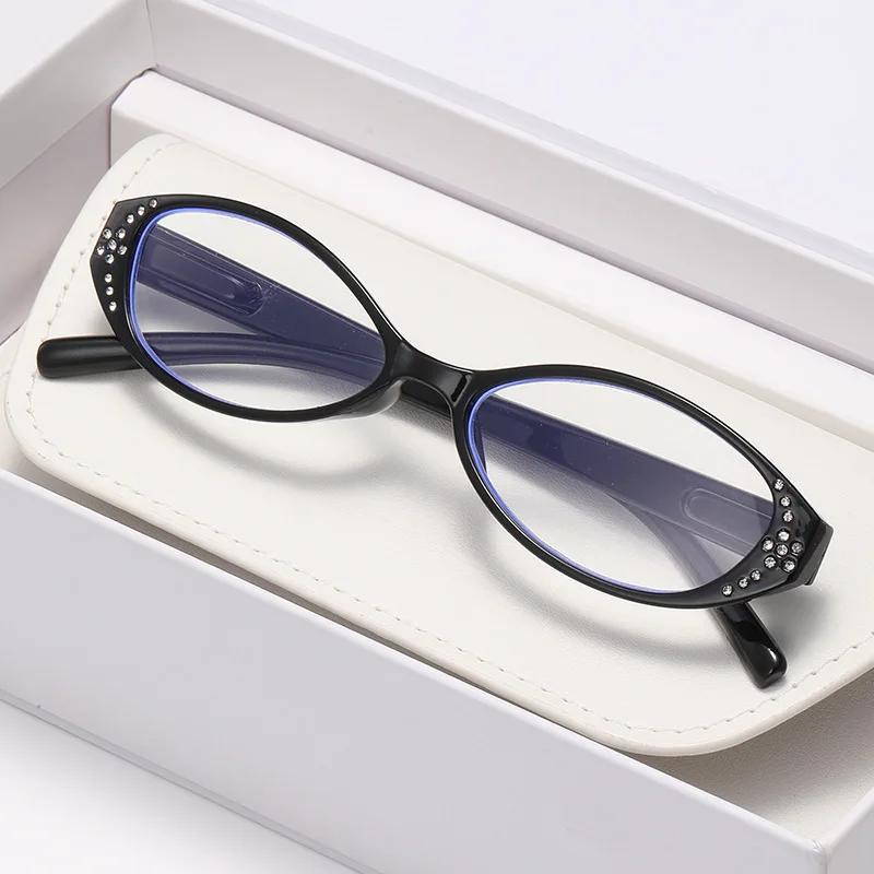 Classic Fashion Oval Small Frame Presbyopia Glasses Exquisite Sparkling Diamond Hd Blue Light Blocking Reading Glasses