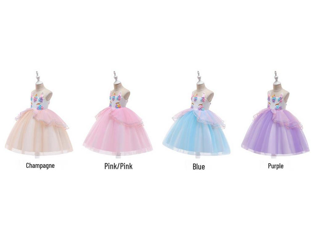 Платье принцессы-единорога с пышной юбкой для девочек - Летний наряд для выступления на фортепиано