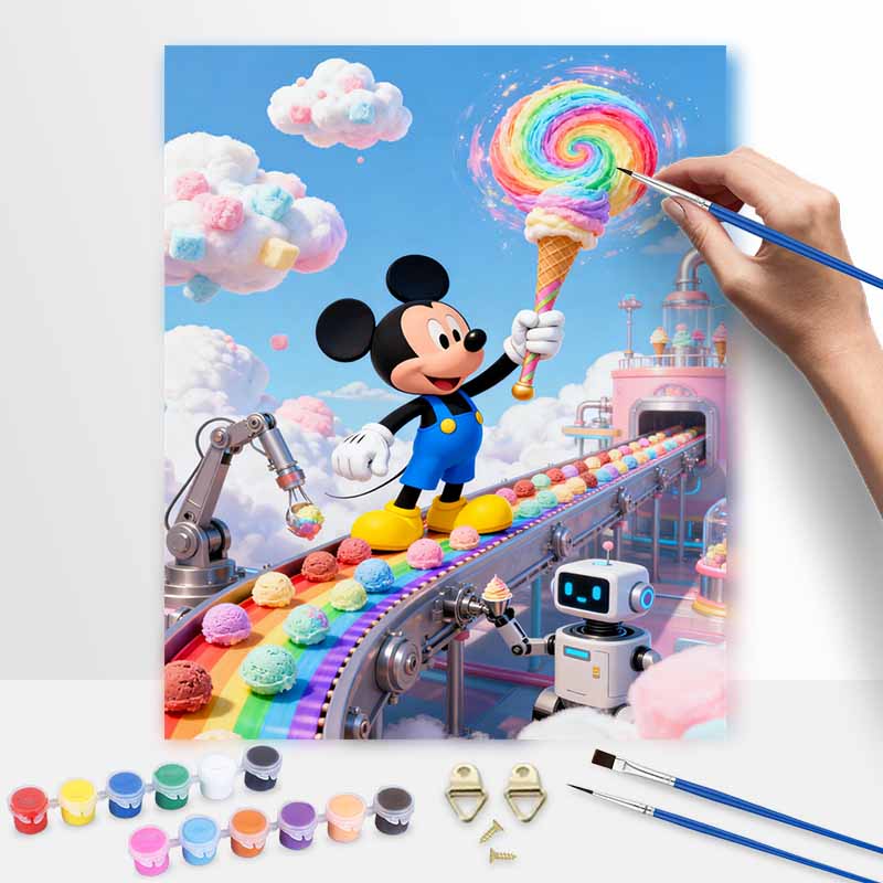Disney Painting By Numbers Kit Ice Cream Factory Rainbow Robot Hand Painting Home Decor