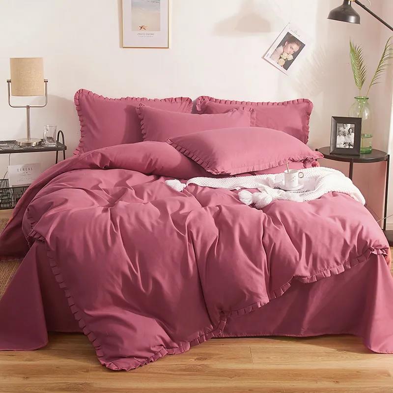 Bedding, Duvet Cover, Bed Sheet Brushed Solid Color Four-piece Set Pure Cotton Side Double Bed Single