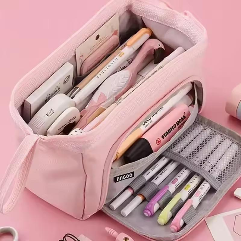 Large Capacity Pen Pouch Double-Layer Pencil Case Multifunctional Stationery Box Creative Handheld Pencil Bag Learning Supplies