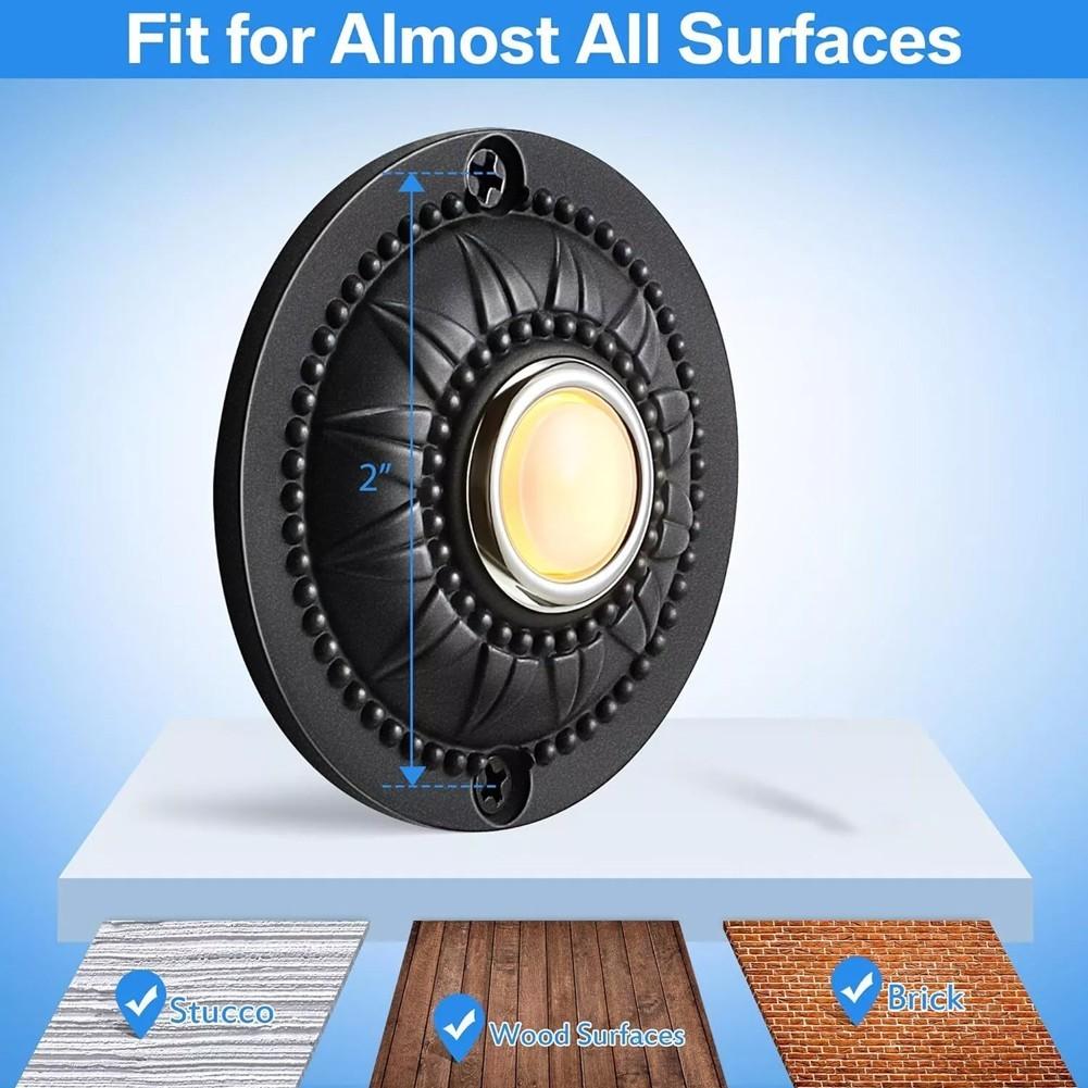 Round Iron Doorbell Wired Lighted LED Visibility After Dark