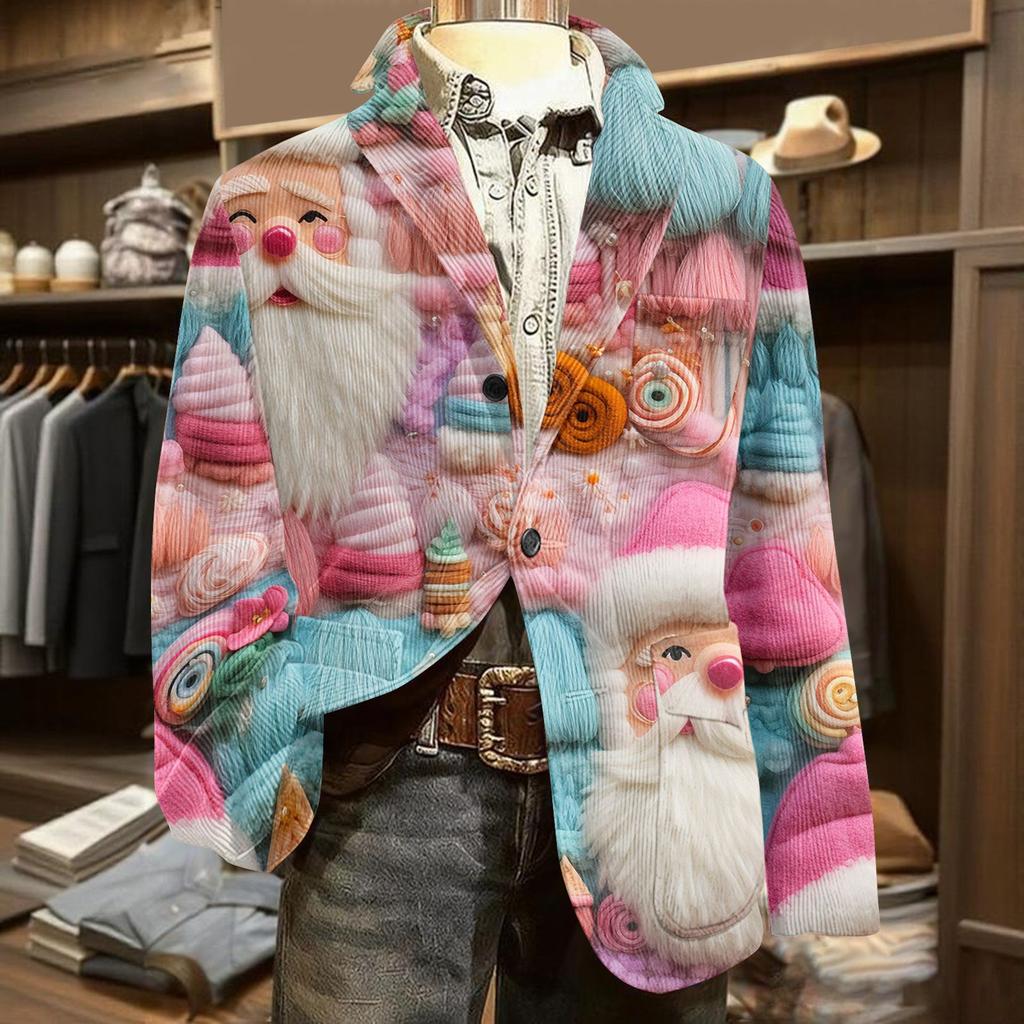 Мужской вельветовый теплый пиджак-кардиган с принтом и карманами, мужской повседневный костюм