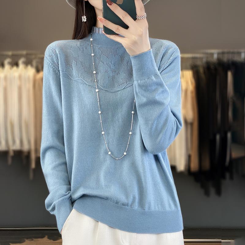 Женский кашемировый свитер Qinghe Cashmere 50% шерсть 50% шелк-туссант Женский осенне-зимний кашемировый пуловер Мягкий и теплый