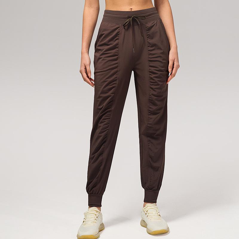Women's Quick-Dry Pleated Sports Pants - Summer Running, Fitness, Casual Straight-Leg Design with Drawstring.