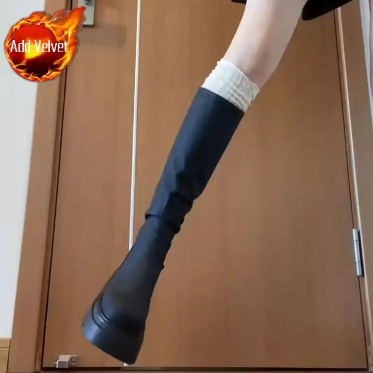 Fashion Autumn Winter Round Toe Women's Long Boots On Offer Gothic Boot Sale Waterproof Cosplay Y2k Hot Pu Ladies Knee High Shaft Shoes