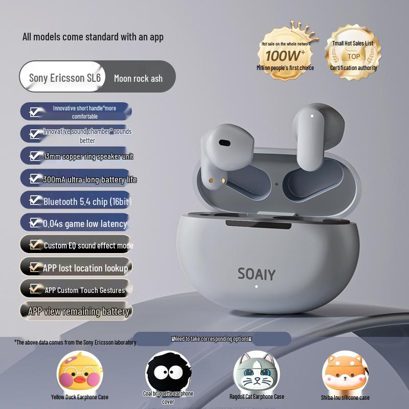 Sony Ericsson SL6 2025 True Wireless Semi-In-Ear Sports Bluetooth Headphones for Huawei & Apple.
