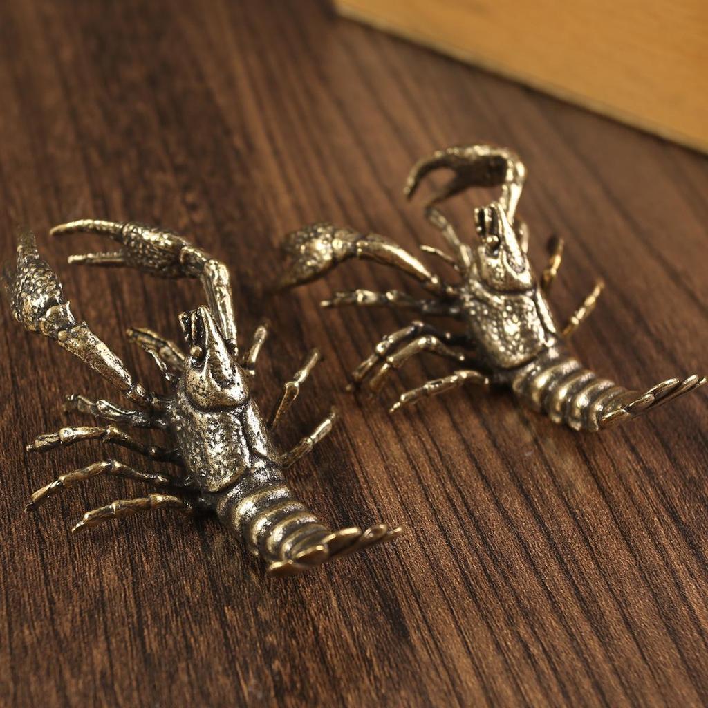 Ретро-латунный орнамент в виде лобстера: Маленький ручной чайный питомец из чистой меди для офиса или декора стола