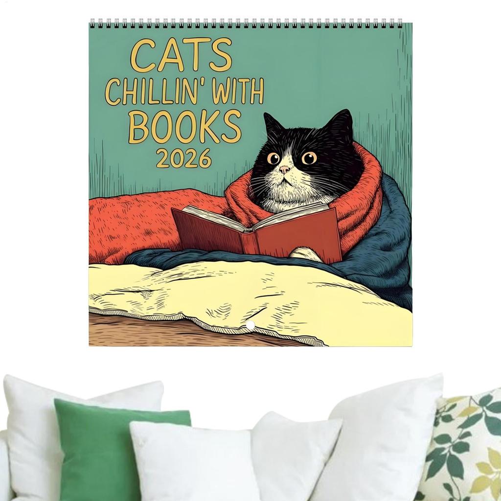 Настенный календарь 2026 12 месяцев Подвесной Дизайн с кошками Семейный планировщик расписания Органайзер Календарь для спальни, дома, офиса Декор