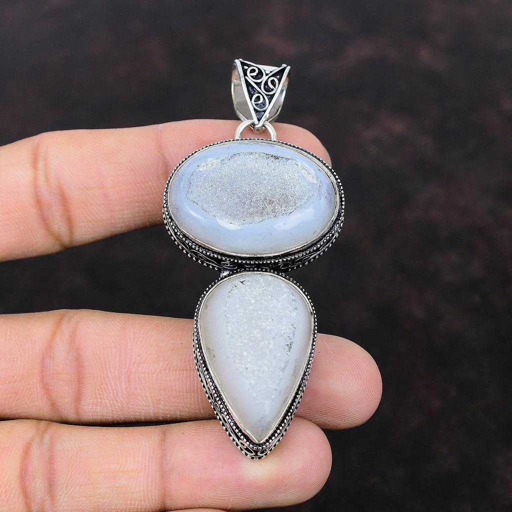 Подвеска с драгоценным камнем Geode Agate Druzy, винтажная подвеска из стерлингового серебра 925 пробы, антикварные ювелирные изделия, подвеска ручной работы, подарок для нее, серебряные украшения
