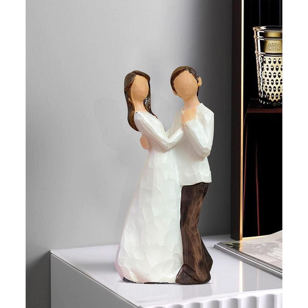 Hand-Painted Medium Size Romantic Couple Statue | Beautiful Resin Home Decor (Pack of 1, White and Brown Color)