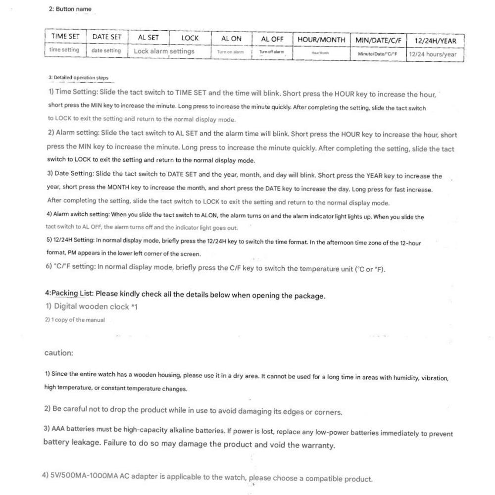 Realwood(Usbee) LCD Temperature and Humidity Alarm Clock