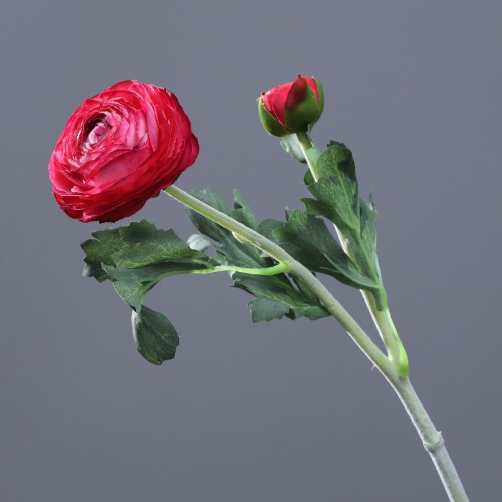 Plastic Material Artificial Flower 2 Head Design Faux Bloom Artificial Ranunculus Asiaticus Realistic Texture Silk Fabric