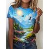 Летний круглый вырез с принтом 3D красивый пейзаж топ модные повседневные короткие рукава женские футболки