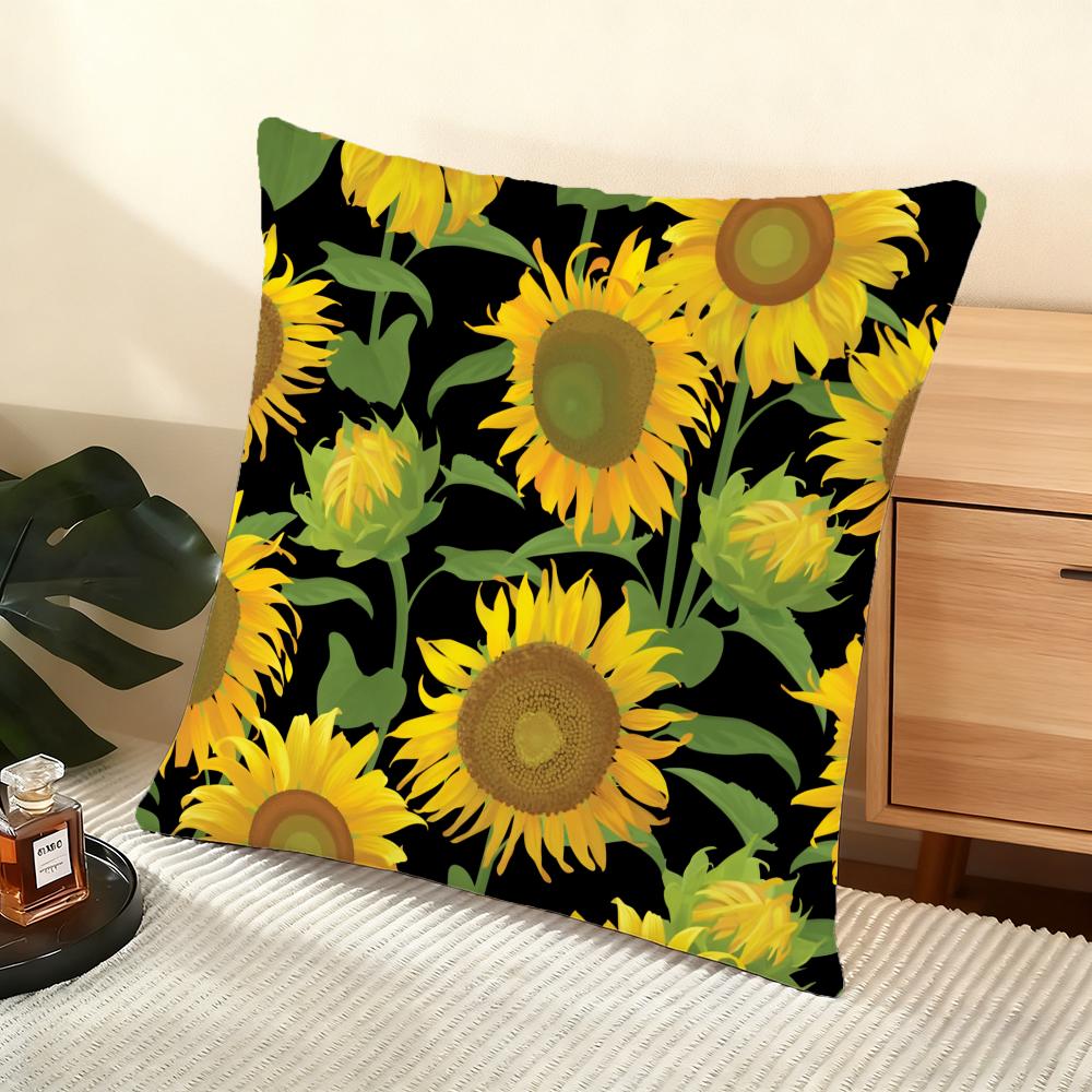 Sunflower Pattern Cushion Cover Soft Short Plush Pillow Cover Smooth Cozy Texture Aesthetic Cushion Case Home Decor