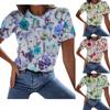 Summer Floral Print Round Neck Short Sleeved T-Shirt Top For Women