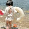 Fashionable Korean Style Girls' Long Sleeve Backless One-Piece Swimsuit for Summer