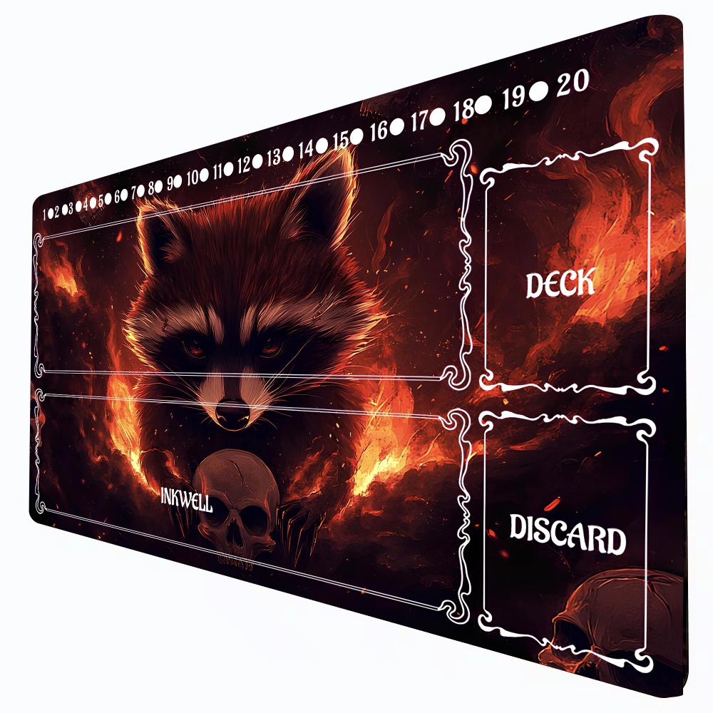 Dark Fire Raccoon Playmat with Zones Magic Card Game Play Mat Durable Rubber for Games 35X60cm Mouse Pad PC Offices Desk Mats