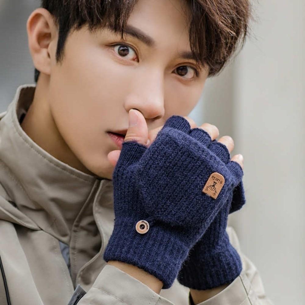 Knitted Warm Gloves Solid Color Skiing Gloves New Flip Flap Gloves  Unisex