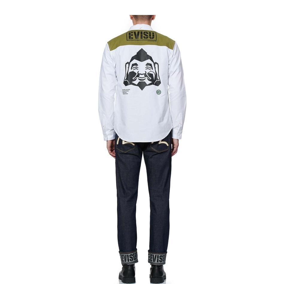 Evisu Мужская рубашка с длинным рукавом на пуговицах с принтом логотипа и изображением головы Будды 1EAHTM9SL206XX