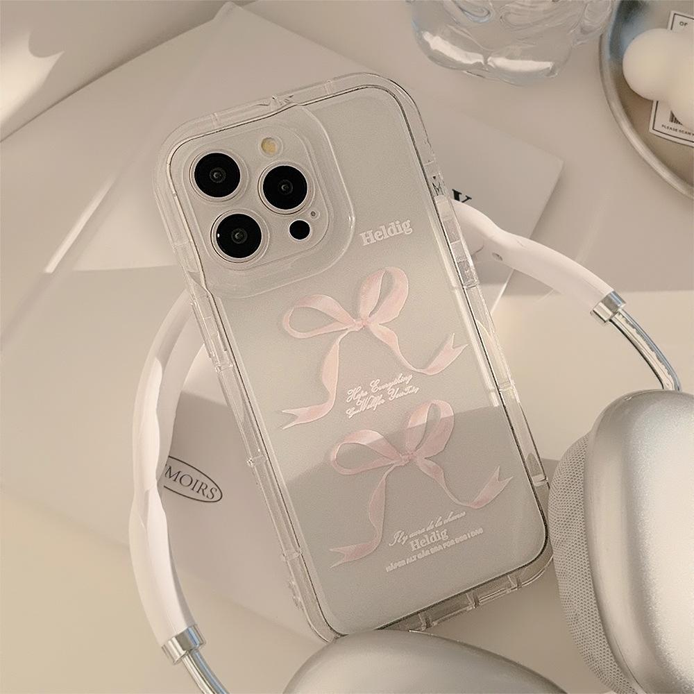 Girly Pink Ribbon Bow for Apple 17promax Mobile Phone Case for IPhone13 New Model 14p/16