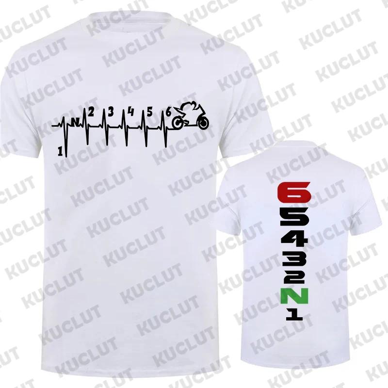 Летняя модная футболка Homme 1N23456 Мотоциклетная коробка передач Пульс Байкерский принт Футболка Повседневная футболка для мужчин Уличная одежда
