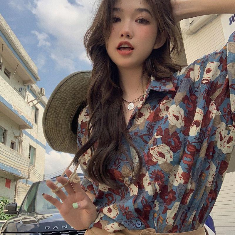 Ladies Summer Floral Short Sleeve Shirt Loose Beach Shirt