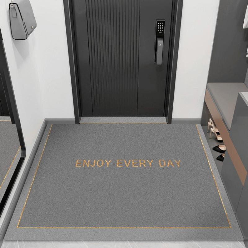 Современный коврик для прихожей 'Наслаждайся каждым днем', серо-оранжевая цветовая гамма, нескользящий коврик для декора входной двери дома