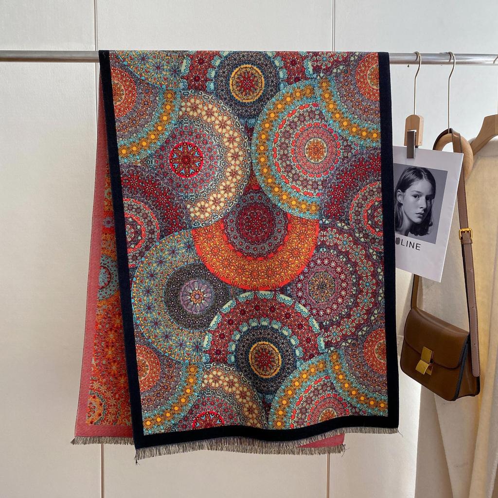 Французский зимний замок, картина маслом, серия, женский длинный шарф, подарочная шаль, литературное модное украшение, теплый шарф