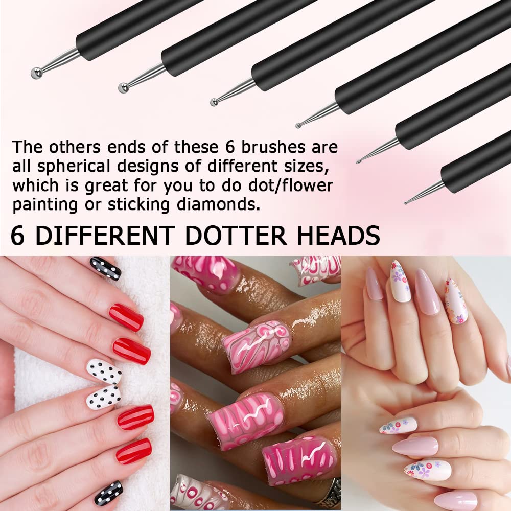 6Pcs Nail Art Brush Design Tip Painting Drawing Carving Dotting Pen FlatFan Liner Acrylic Gel UV Polish Manicure Tools