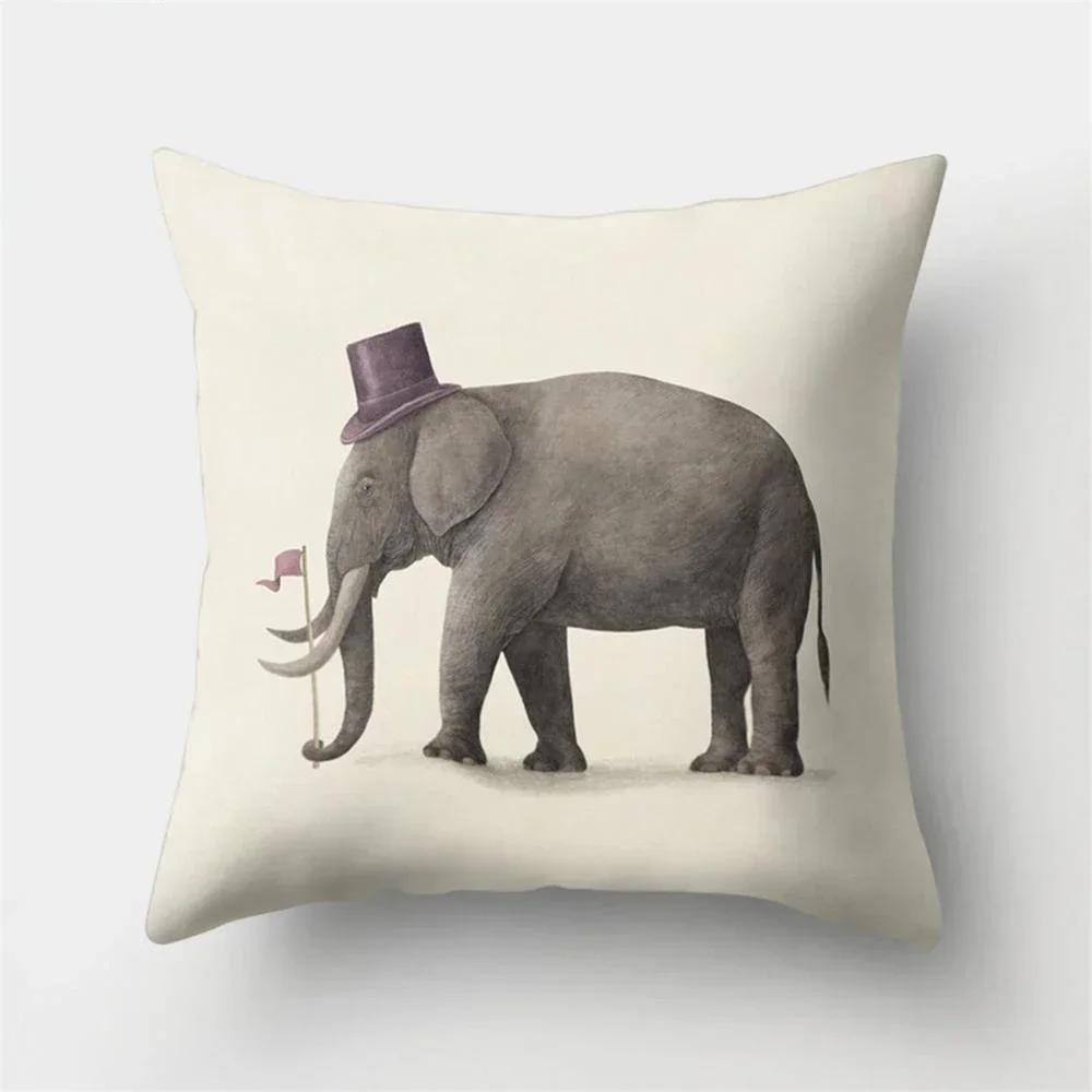 1 Pcs Cartoon Elephants Print Throw Pillow Cover Cushion Case Home Decoration