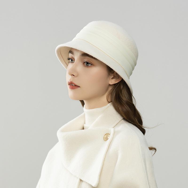 Wool hat autumn and winter new fashion Australian hair elegant warm hat French small brim lampshade hat women's bucket hat