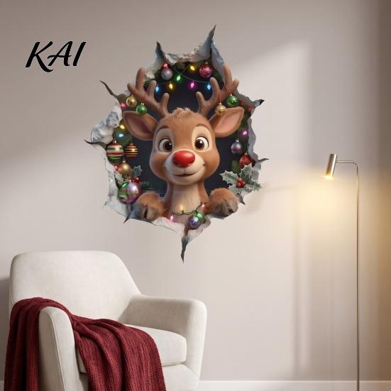 Holiday Home Accents Christmas Wall Stickers, 3D Decals for Living Room Bedroom And Party Decorative Stickers Decor, Removable PVC Festive Art