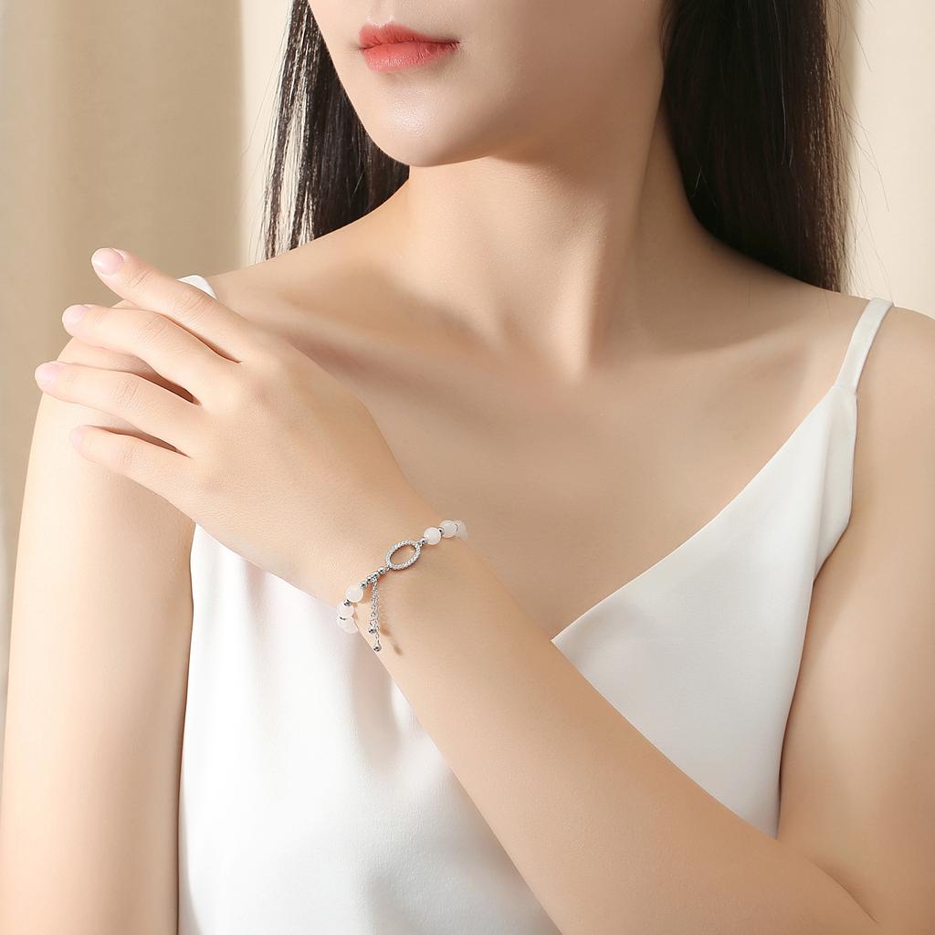 S925 Silver Light Luxury Style Full Diamond Ring Hetian Jade Bracelet Fashion Geometric Diamond Round Zircon Tassel Jewelry