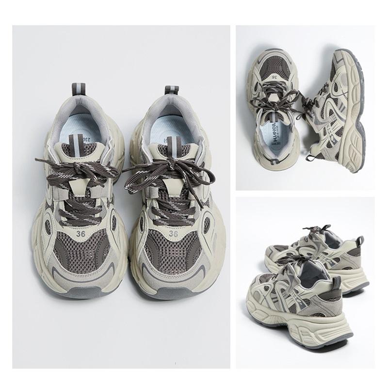 Thick Pops Shoes Women's Spring Gray Sneakers Versatile Thick Bottom Heightening Casual Sneakers