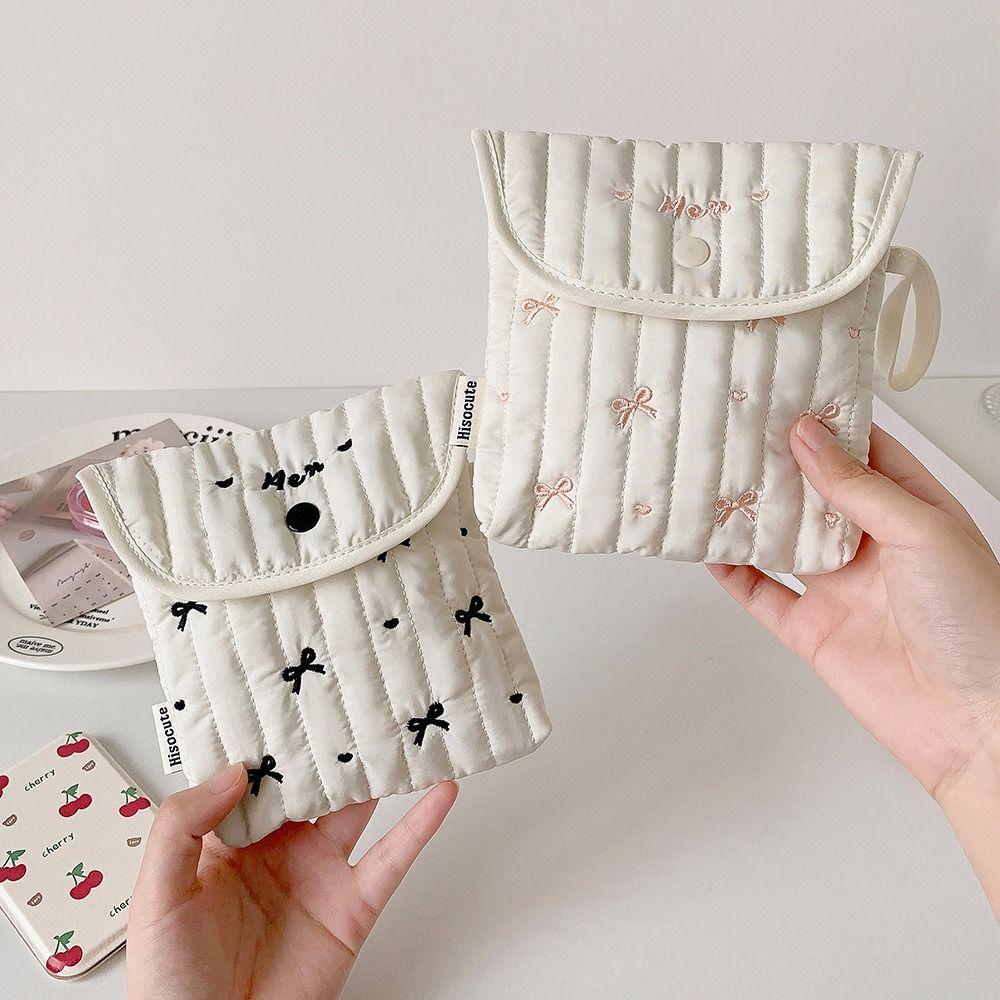 Menstruation Towel Storage Embroidery Cherry Cosmetic Bag Large Capacity Bow Makeup Bag  Women