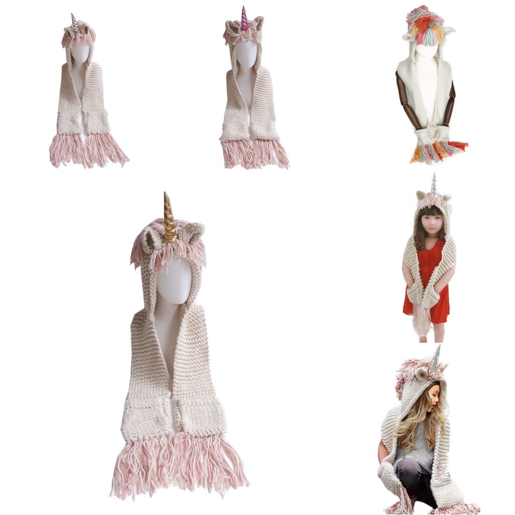 Cute Colorful Unicorn Hats For Kids Cozy Knitted Capes Handmade Scarves Winter Accessories