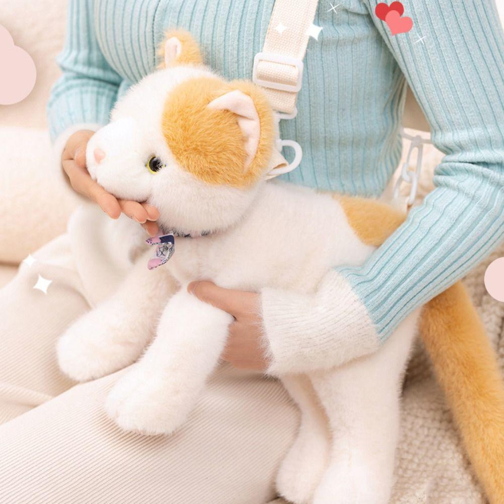 Fluffy Realistic Plush Cat Toys Soft Cat Plush Shoulder Bag Soft Cat Stuffed Toy Children Girl
