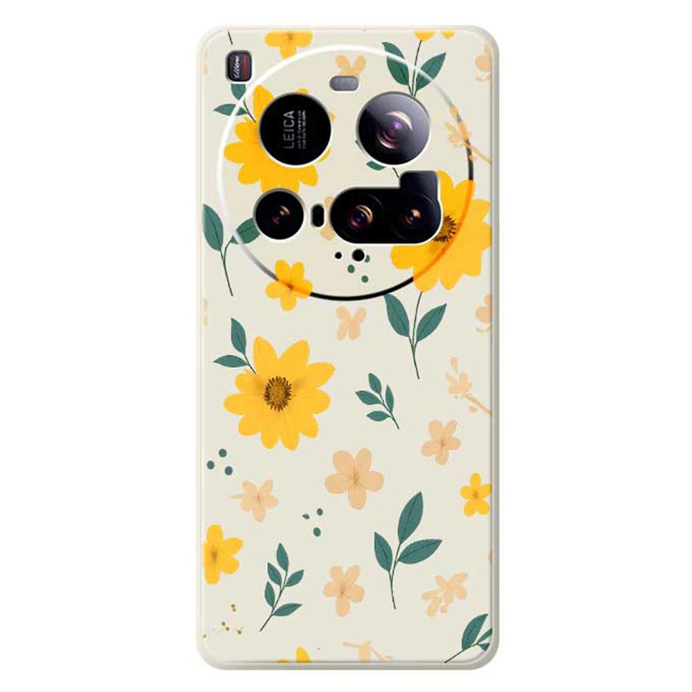 For Xiaomi 15 Ultra Case Yellow Floral and Leaves Pattern Printing Straight Edge TPU Phone Back Cover