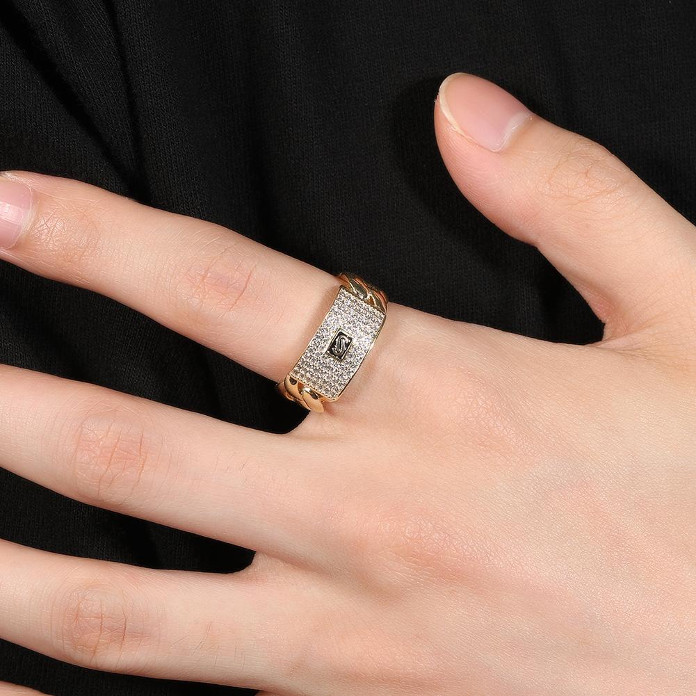 High Sense Personality Geometric Zircon Ring 14K Gold Full Diamond Cuban Chain Design Sense Ring Tide