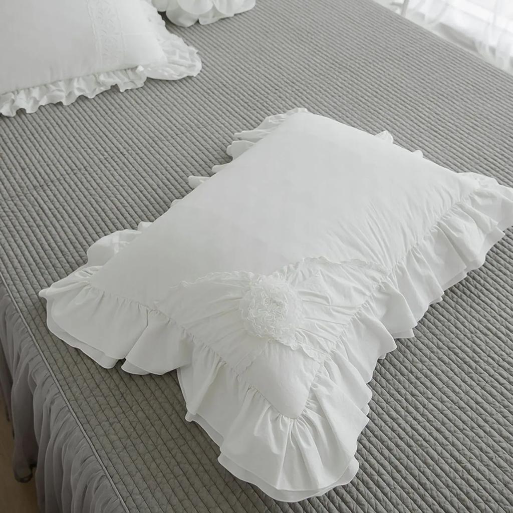 Korean Princess Style Bedding Set Stitch Lace Ruffles Bed Linen Room Decor Double Duvet Cover Set Bed Skirt Pillow Cases