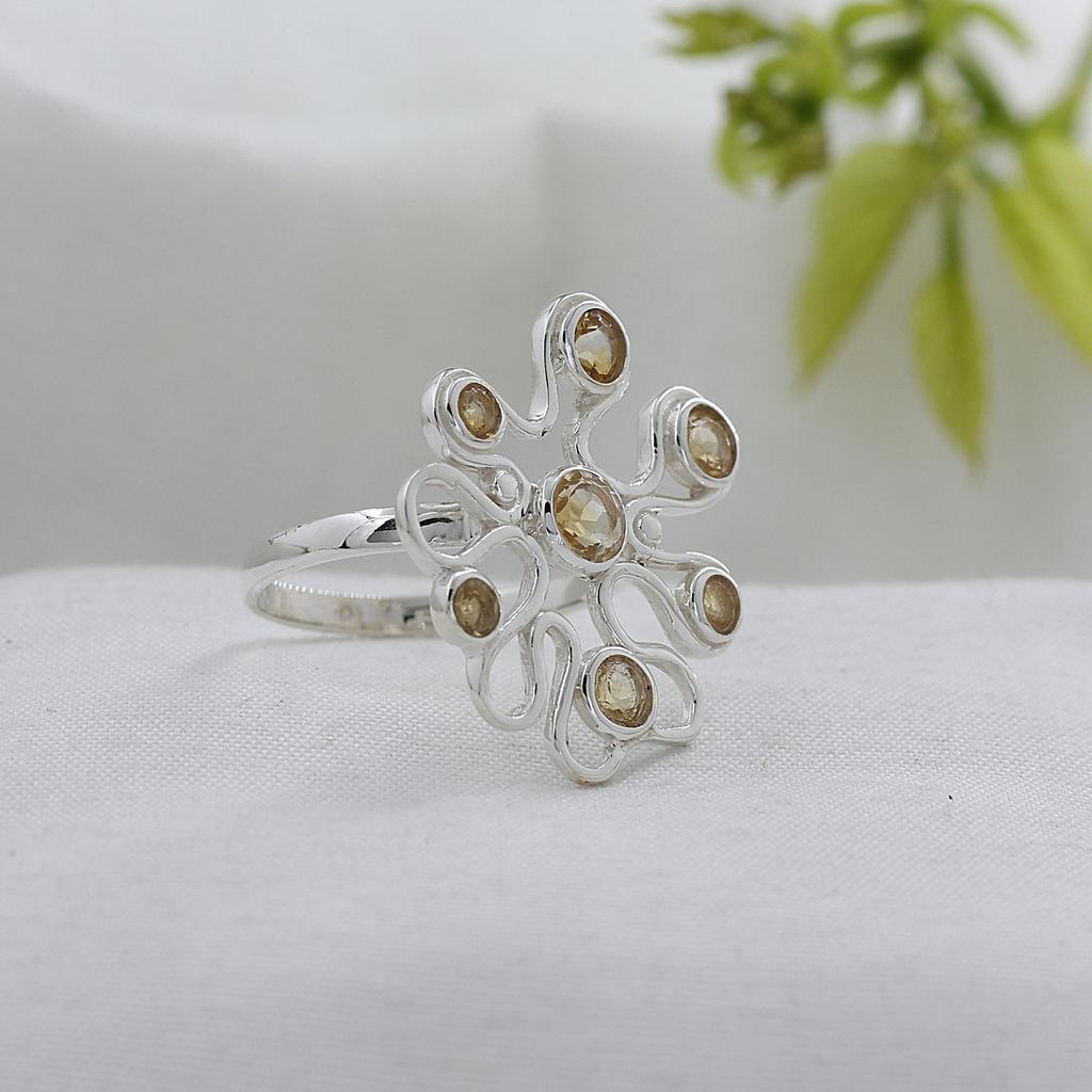 Серебряное кольцо с цитрином, Ювелирное изделие ручной работы из серебра 925 пробы, Женское серебряное кольцо, Подарок для нее Ar8927