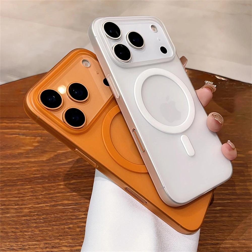 Luxury For Magsafe Wireless Charge Matte Phone Case For iPhone 17 Air 16 15 Pro Max Plus Magnetic Soft Bumper Transparent Cover