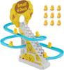 Small Duck Climbing Stairs Toy Kids Roller Coaster Toy Electric Duck Stair Climbing Toy with Music and Battery for Children (9 Ducks)